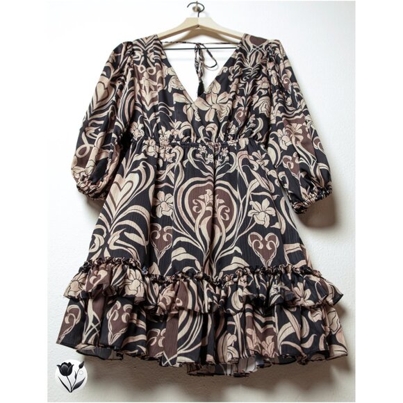 Eugenia Fernández Dress XS Boho Floral Ruffle Mini Long Sleeve Deep V Colombia - Picture 3 of 11